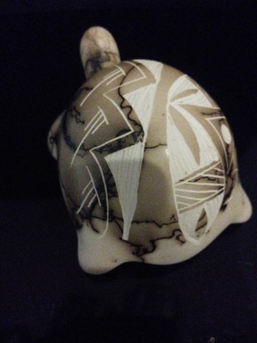 Native American Navajo Horse Hair Pottery Hand Etched Turtle Signed - Picture 6 of 11