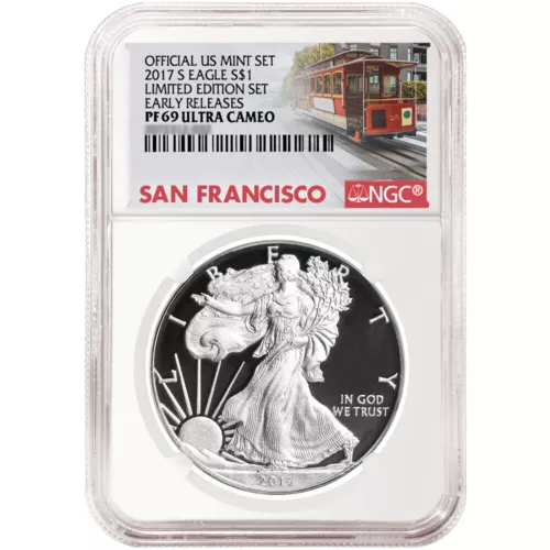 2017-S Proof $1 American Silver Eagle Limited Edition Set NGC PF69UC Trolley ...