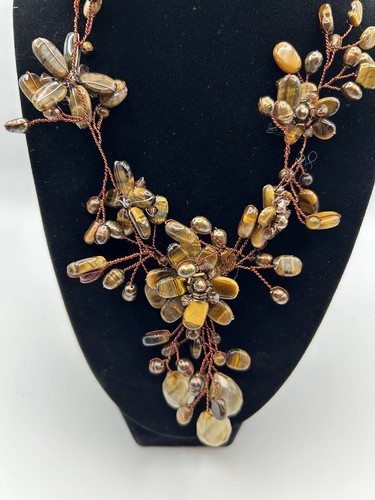 HANDMADE Vintage Natural Pearl Stone Copper Wire Necklace Statement OOAK - Picture 2 of 11