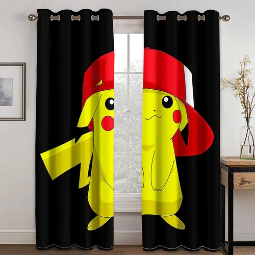 Kids Pokemon Pikachu Thick Thermal Blackout Curtains Eyelet Ring Top Drapes Gift - Picture 17 of 88
