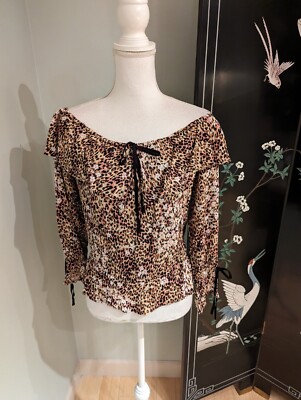 NEW American Rag Juniors Small Animal Print Off The Shoulder Flounce Top NWT 131