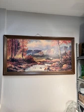 Vintage Framed Print titled "Cascades" signed by Beverly Carrick Framed 28x52”