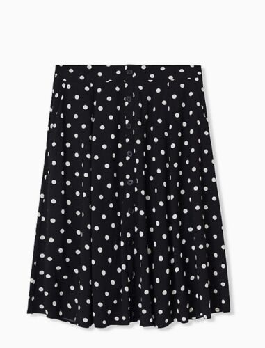 Torrid Black & White Polka Dot Challis Button Midi Skirt Size 0 12 large NWT
