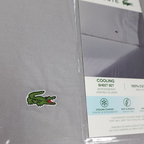 Juego de sábanas Lacoste King grises refrescantes que absorben la humedad lujosas sábanas de algodón - Imagen 5 de 7