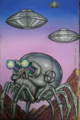 スケルトン ホラーアート Original Art by Spine Horror Monster Comic Punk Alien Robot Spider