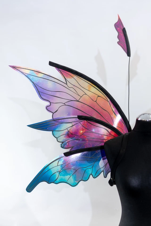 Disfraz de alas de hadas azul cielo cosplay elfo mariposa bosque iridiscente Halloween Foto 2 de 4