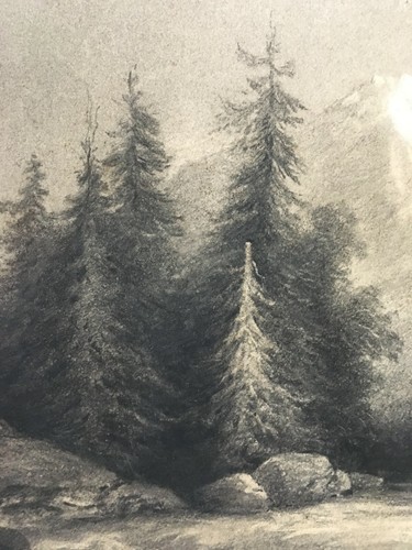 Charcoal Landscape Mountain And River Alps jura Pyrenees France Italy? - Picture 10 of 12