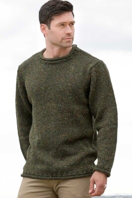 Herren Pullover 100% Donegal Wolle Waldgrün Irland Strick Irish Gift