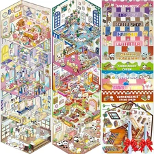 DIY 3D Sticker Scene，10 Sets Pack（600+） Large-Sized, Reusable Sticker Book, Cute