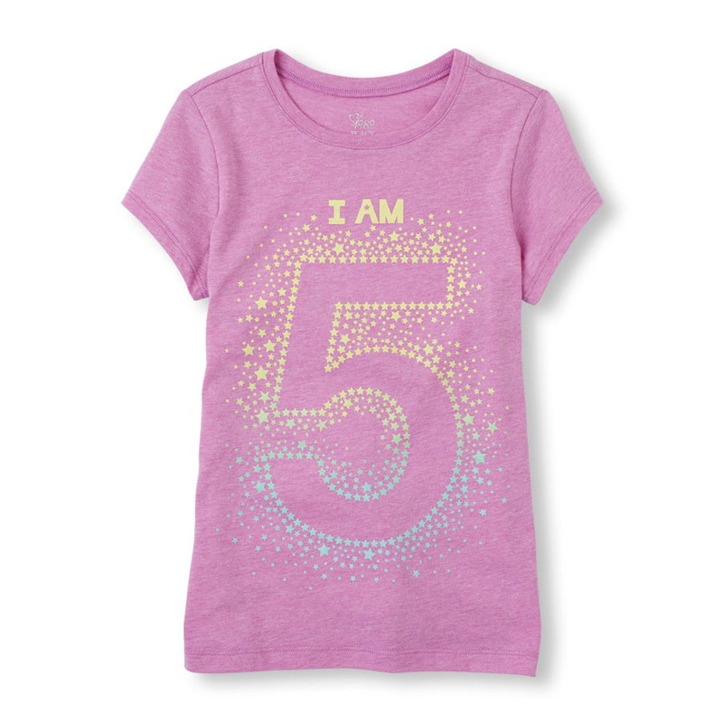 NEW! 5th BIRTHDAY GIRL "I AM 5" Years Girls Shirt 5-6 Small Gift Purple SS PARTY