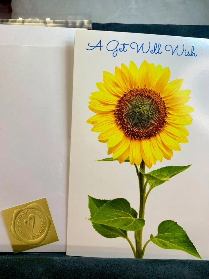 Get Well Soon Greeting Card Beautiful Big Sunflower Healing Thoughts - Image 3 of 4