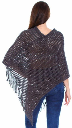 Nuevo Poncho Pullover Suéter Tejido Top Negro/Gris Lentejuelas Marca Simplicity Foto 3 de 4