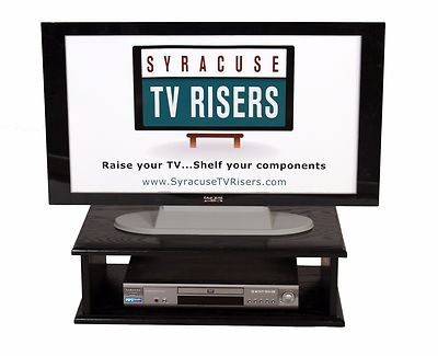 Black Double Top TV Riser-Solid ,Safe real wood,open-26x14x8-Syracuse TV Risers