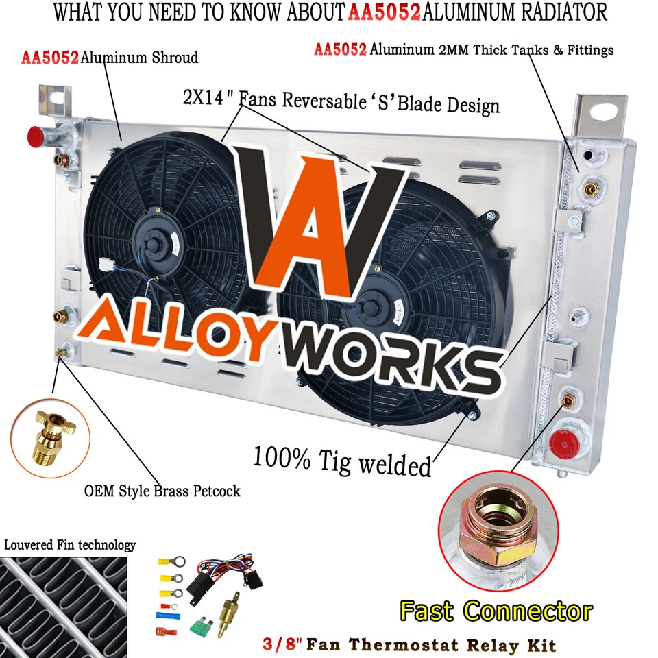 34" 3 Row Radiator Shroud Fan For 99-14 Chevy Silverado 1500 GMC Yukon Escalade Foto 2 de 4