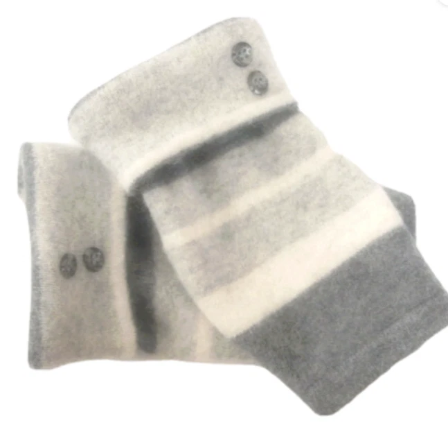 FINGERLESS GLOVES GRAY IVORY ANGORA LAMBSWOOL S - M - L SMALL - MEDIUM - LARGE