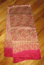 Anne Klein Pink Beige Abstract Chevron Stripe 100 Silk Oblong Scarf 64"