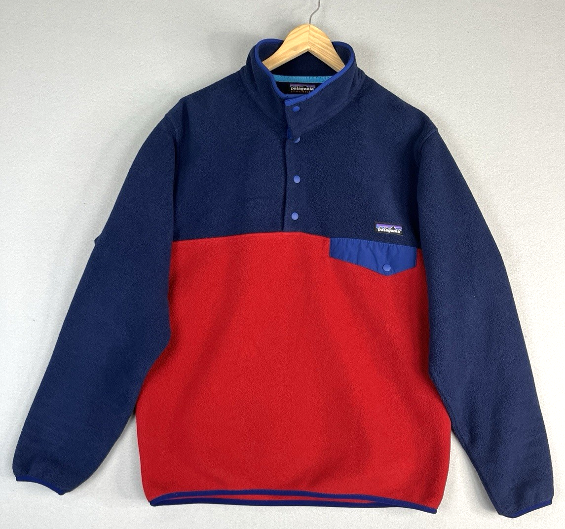 Patagonia Synchilla Fleece Snap-T Pullover Color Block Red and Blue Size M
