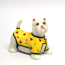 West Hightland  Terrier with shirt Figurine Ceramic Craft Miniatures Animal