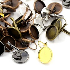 200pcs Mixed Color Brass Leverback Earwire Hoop Earring Findings Round 12mm Tray