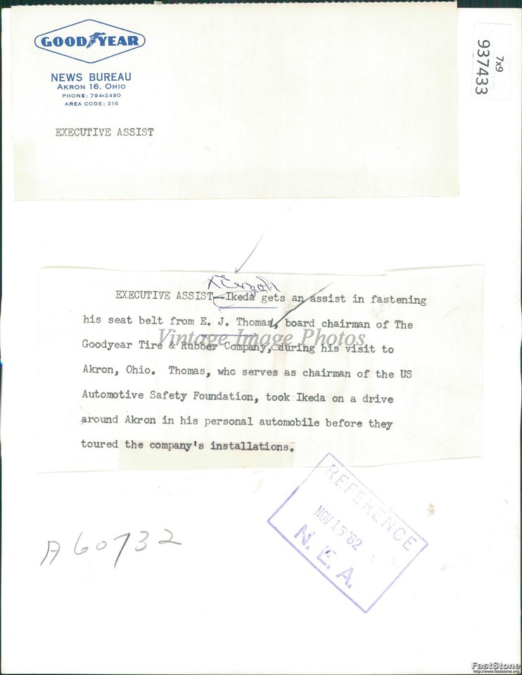 1962 E J Thomas Chair Goodyear Tire & Rubber Co Akron O.H Industry