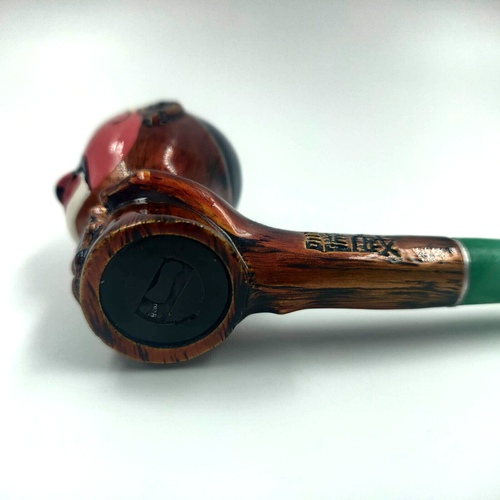 Unique Wood Pipe Asian Style Painted Head with Green Plastic Tip Small Bowl - Picture 8 of 9