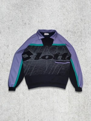 Vintage 90er Pullover Sweatshirt Lotto schwarz Flieder türkis grau Gr. M Oversize