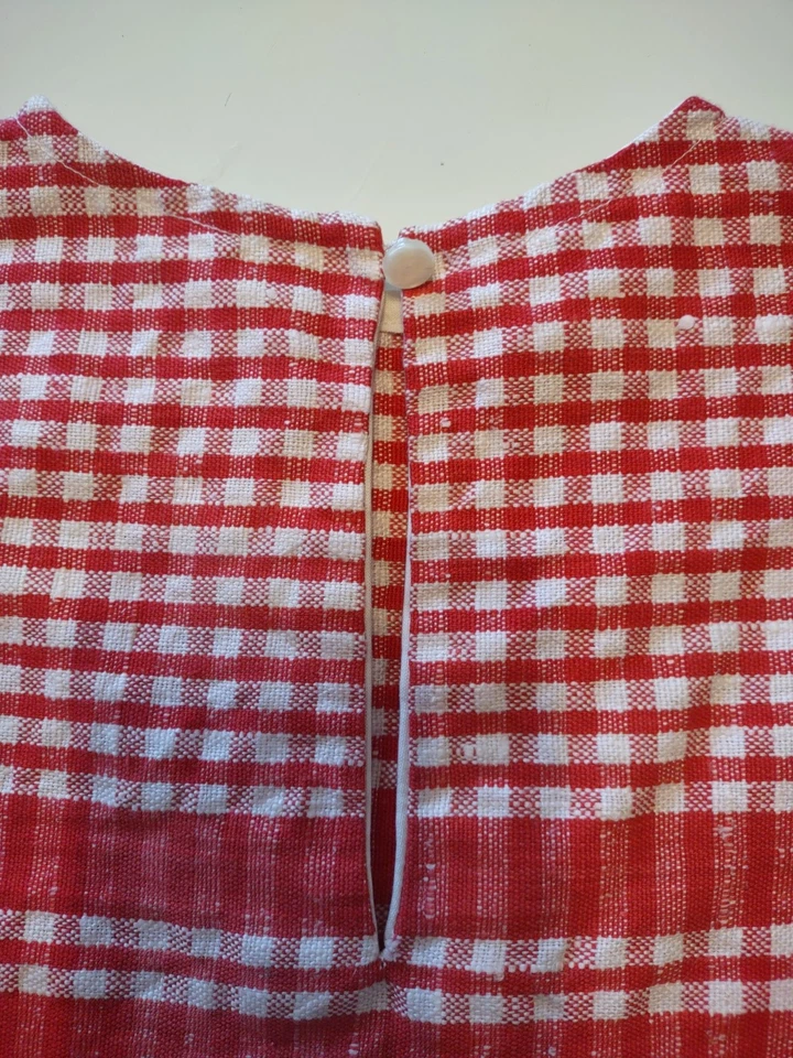 Sweet Caroline Vintage Niño Lino Capa Cuello Cuello Años 50 Cuadros Rojo Foto 3 de 4
