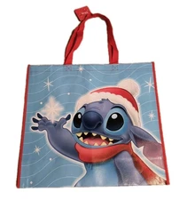 Disney STITCH SANTA Reusable Blue Christmas Jumbo Shopping Gift Bag Handles 🆕
