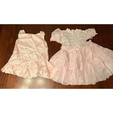 Vintage Little Girl's Pink Tiered Party Dress Lined White Lace Top Size 2