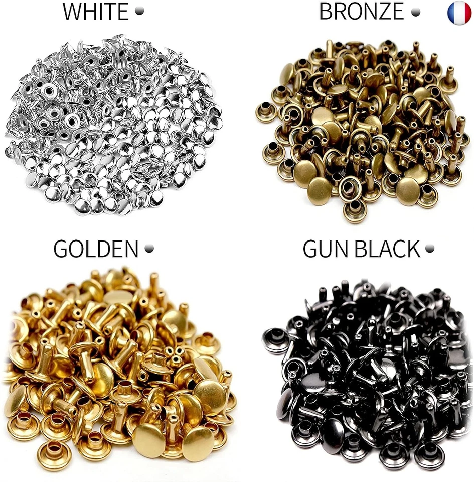 Rivets en Cuir 480 Ensemble 3 Tailles Double Rivet Goujons Tubulaires en Métal - Photo 4/4