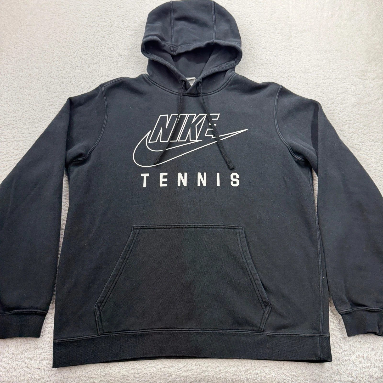 Nike Tennis Hoodie Mens Medium Black Graphic Pullover Fleece Sweatshirt Swosh