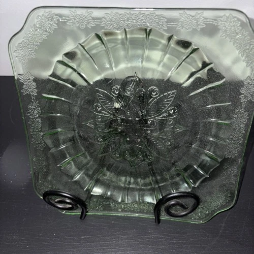 Vintage Uranium Jeanette Glass Adam Square 9" Plate Depression