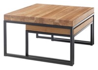 Couchtisch-Set 2-Teilig Wohnzimmertisch Braun Schwarz Asteichenholz Metall