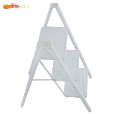 White With Wide Anti-Slip Pedal 3 Step Ladder Folding Step Stool Aluminum