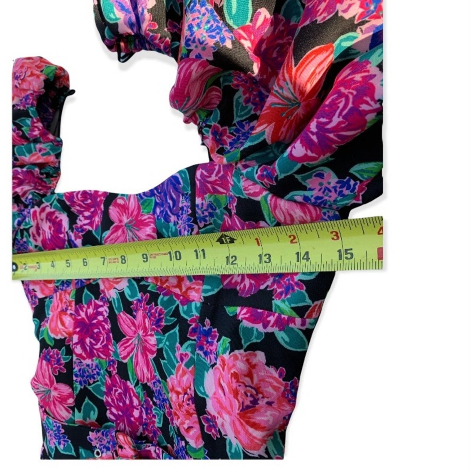 Zara Floral Belted Puff Sleeve Mini Bodycon Dress Size Xs thumbnail 7