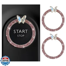 DXNQ 2PCS Bling Ring Emblem Car Accessories, Sparkling Butterfly Car Buttons 