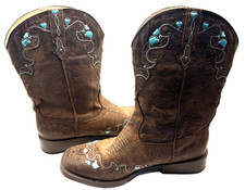 ROPER Girls Hearts Square Toe Cowgirl Western Boots Brown Youth Size 3