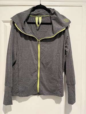 Authentic Zumba Love Heathered Gray Zip-Up Jacket - Neon Lime Accents -  Large