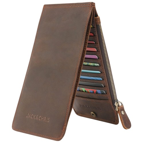 Leather Multi Card Organizer Wallet Credit Card Holder Thin Wallet with Zippe...