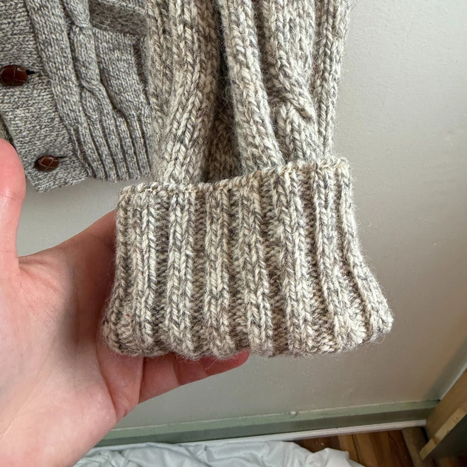 Vintage Eddie Bauer Sweater Cardigan Wool Suede Elbow Patch Fisherman Cabin L - Image 4 of 4