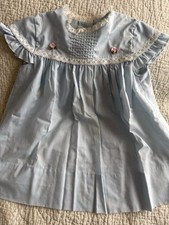 Kate Greenaway Lace Collar Blue Ruffle Sleeve Pleated Girl 5 Dress Pocket VTG