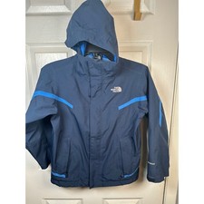 The North Face Boys S 7/8 DryVent Rain Jacket Navy Blue Hooded Windbreaker Shell