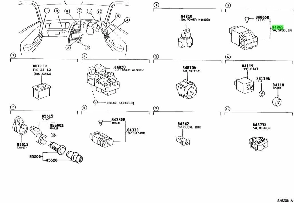 Toyota Supra Jza80 Active Spoiler Switch Assy 84865-14010 Genuine OEM — 第 4/4 张图片