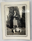 1940 Found Photo Cute Sassy Woman Concrete Frog Garden Statue VTG Funny Snapshot — photo 2