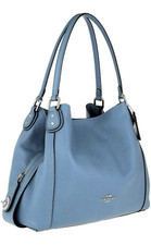 Coach Blue Pebbled Shoulder Bag Zip Center Turn Lock Pocket Charm Silver