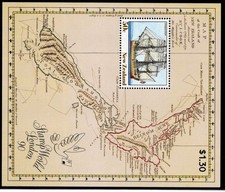 New Zealand 1991  Stamp World London . Mini sheet SG 1542 HMS Endeavour. MNH Map