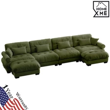 Modern Velvet Comfy Sectional Sofa Cloud Couch Lumbar+Throw Pillow w/O Ottoman