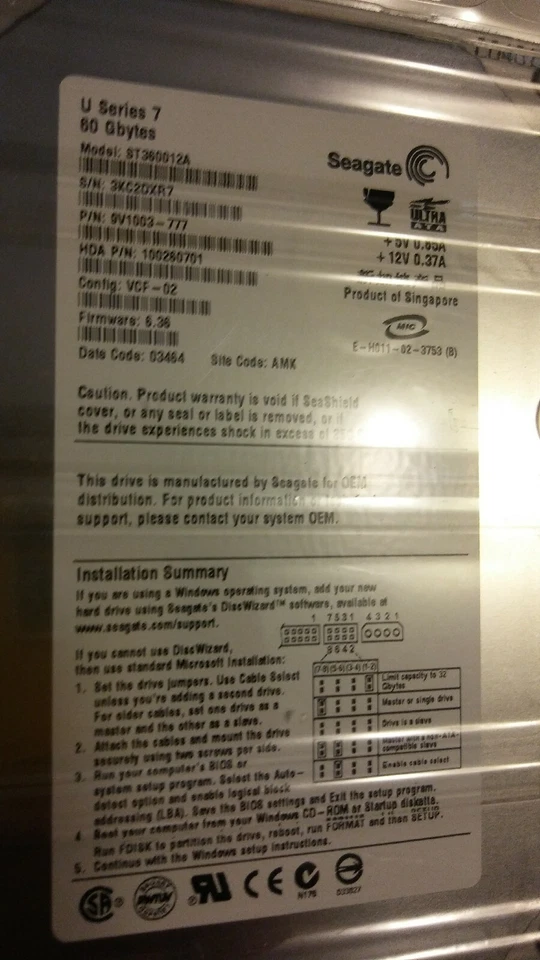 Seagate ST360012A 60GB IDE 3.5" Hard Drive NEW FREE QUICK SHIPPING! - Image 3 of 4