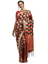 Women's Silk Blend Woven Design Saree with Unstitched Blouse Piece