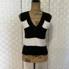 H&M Divided Sweater Vest V-Neck Striped Knit Sleeveless Top Black & White S